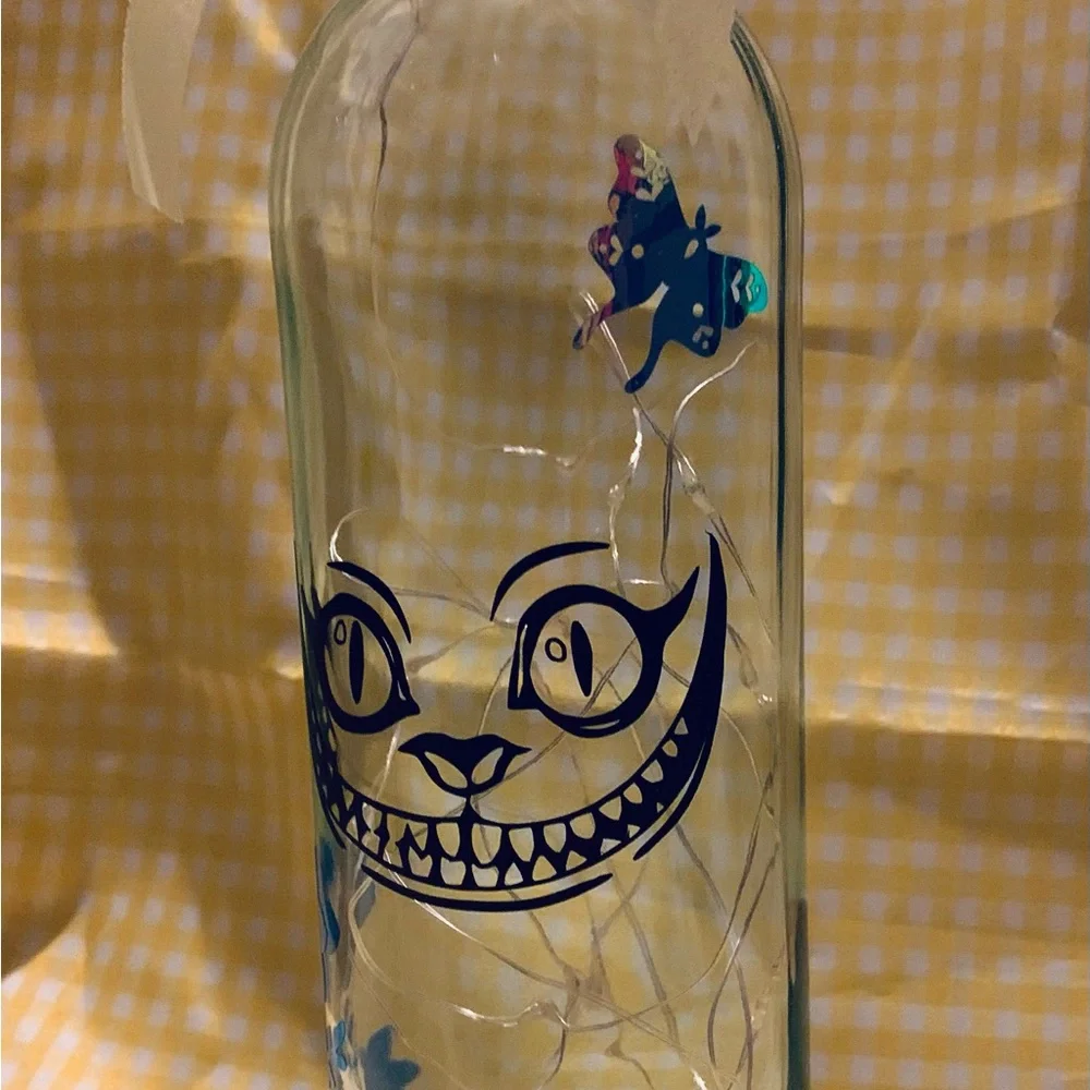 Hand Crafted- Cheshire Cat Smile wine bottle lantern